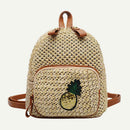 Pineapple Print Small Travel Backpacks Women Straw Shoulder Crossbody Bags