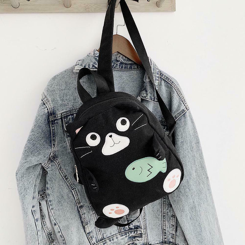 Fashion Cat Print Travel Backpacks Women Canvas Shoulder Top-handle Bags
