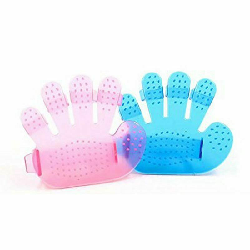 Pet Grooming Massage Glove Brush - Removes Hair/Cats/Dogs/Pets - Blue+Pink