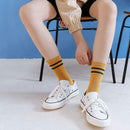5 Pairs Women Cotton Soft Socks Stripe Letters Autumn Winter Mid-calf Socks