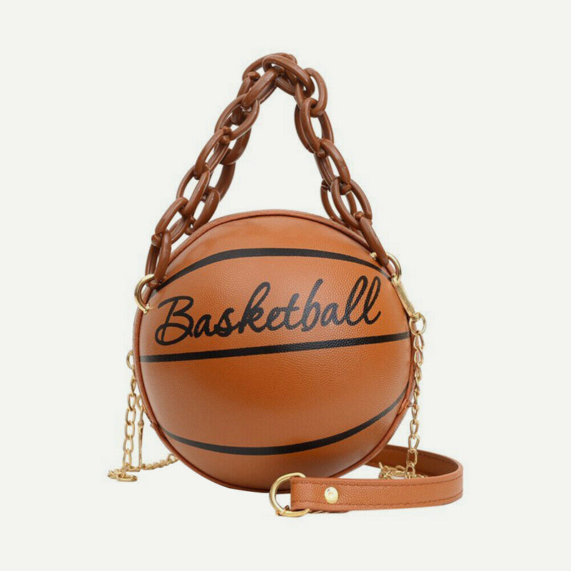 Basketball Shoulder Bags Women Tote Acrylic Chain Messenger Handbag (Brown)