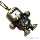 Cartoon Steampunk Robot Compass Dial Quartz Pocket Watch Pendant Necklace Chain