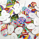 100 PCs Mixed Wooden Buttons Painting Easter Eggs 2Hole Fit Sewing DIY Craft