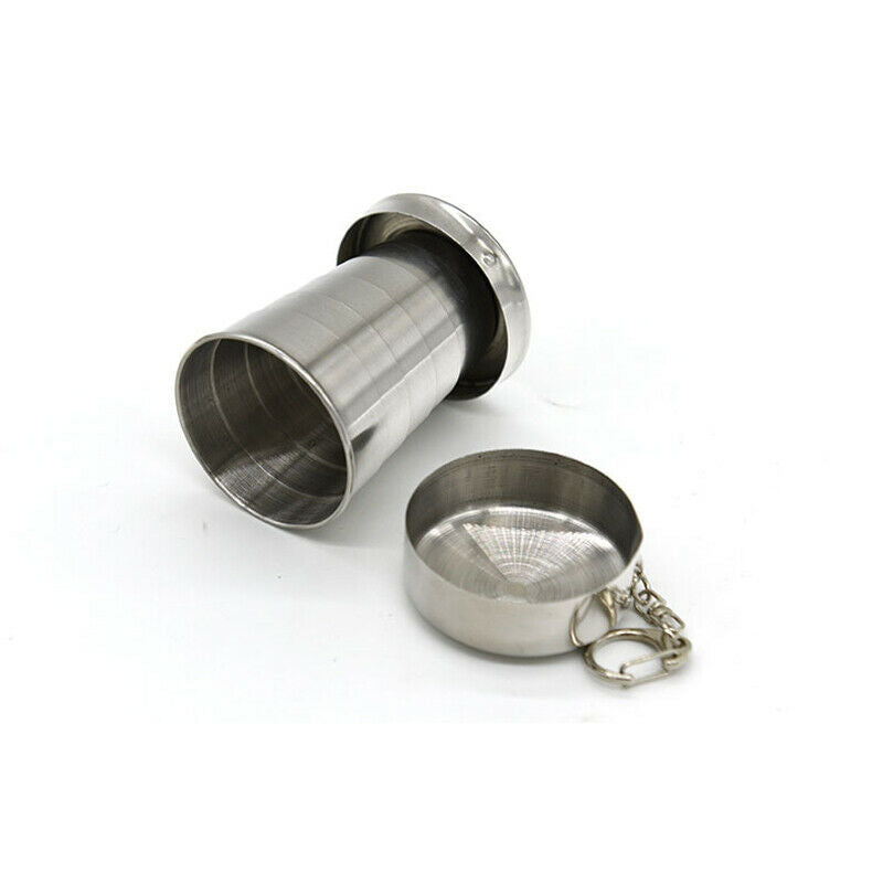 1*Telescopic Collapsible Shot Glass Key Rings Emergency Tool Stainless Steel