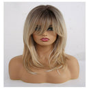 20inch Medium Length Straight Layered Side Part Wig with Inclined Bangs, Natural
