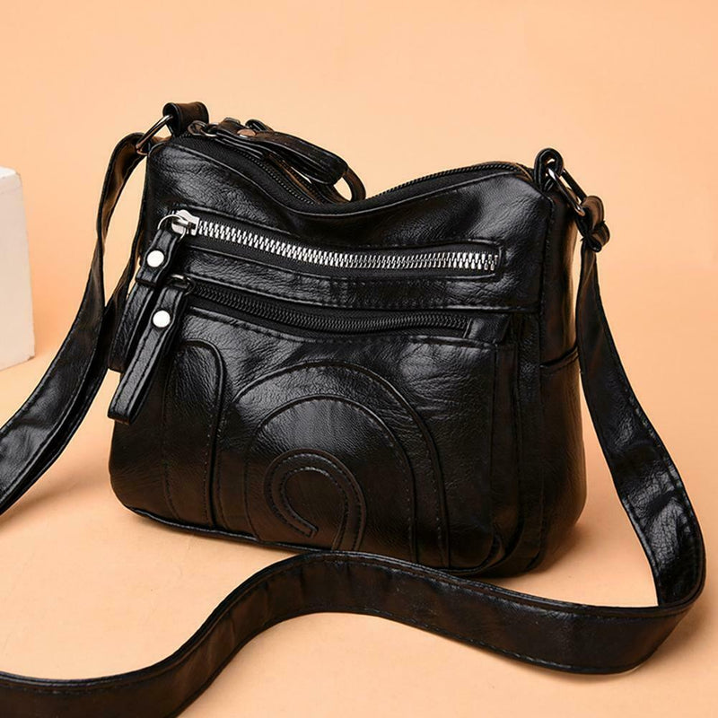 Hit Color Shoulder Messenger Handbags Women Leather Crossbody Bags (Black)