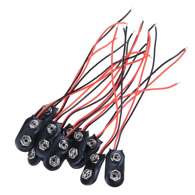 10Pcs 9V Battery Snap Holder Clip Connector Hard Shell 10CM Cable Lea Gn