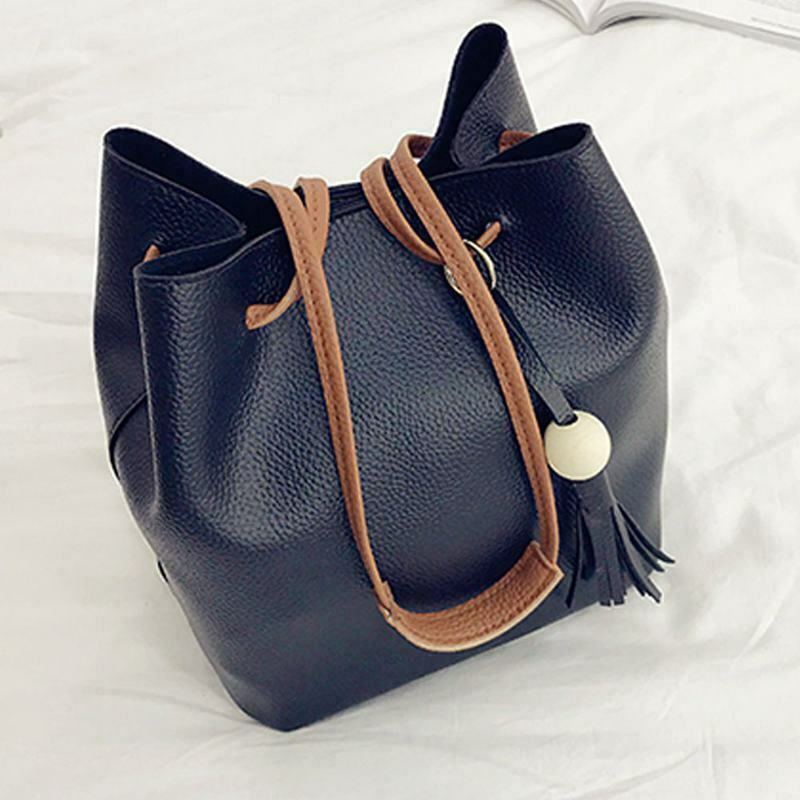 Women Handbags 4Pcs Set Pu Leather Tote Bag Shoulder Crossbody Bag Purse Pu X4R3