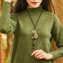 Retro Wood Chip Shell Necklace Flower Pendant Sweater Chain Diy Design Neck