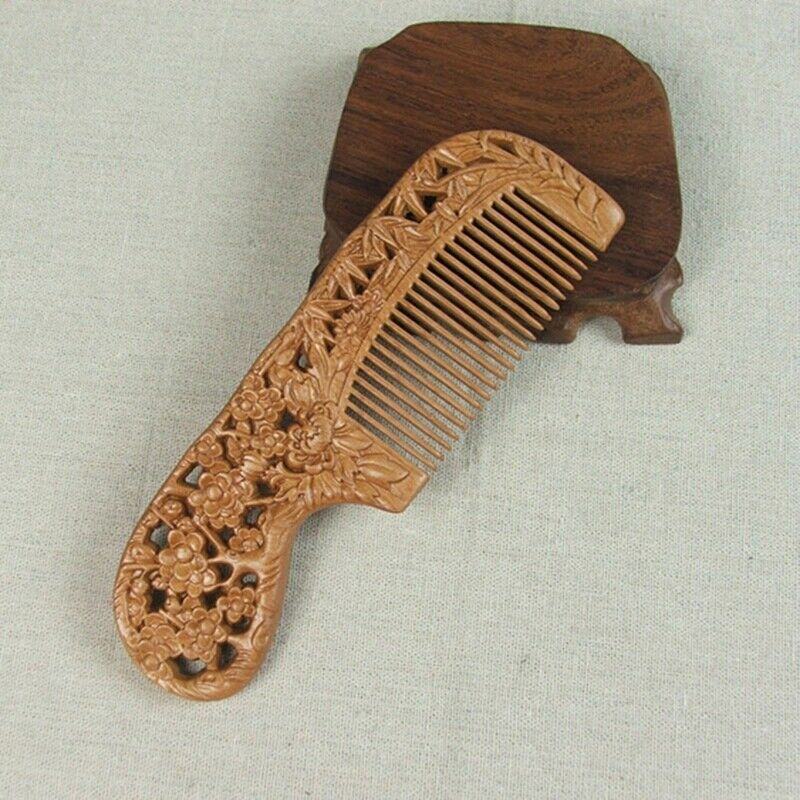 Handmade Comb Plum Blossoms Orchid Bamboo Chrysanthemum Carving Natural Pea U6Q7