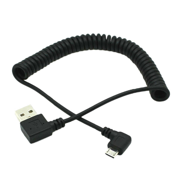 90 Degree Angle USB 2.0 Male to Micro USB Male Charge Sync Coiled Cable