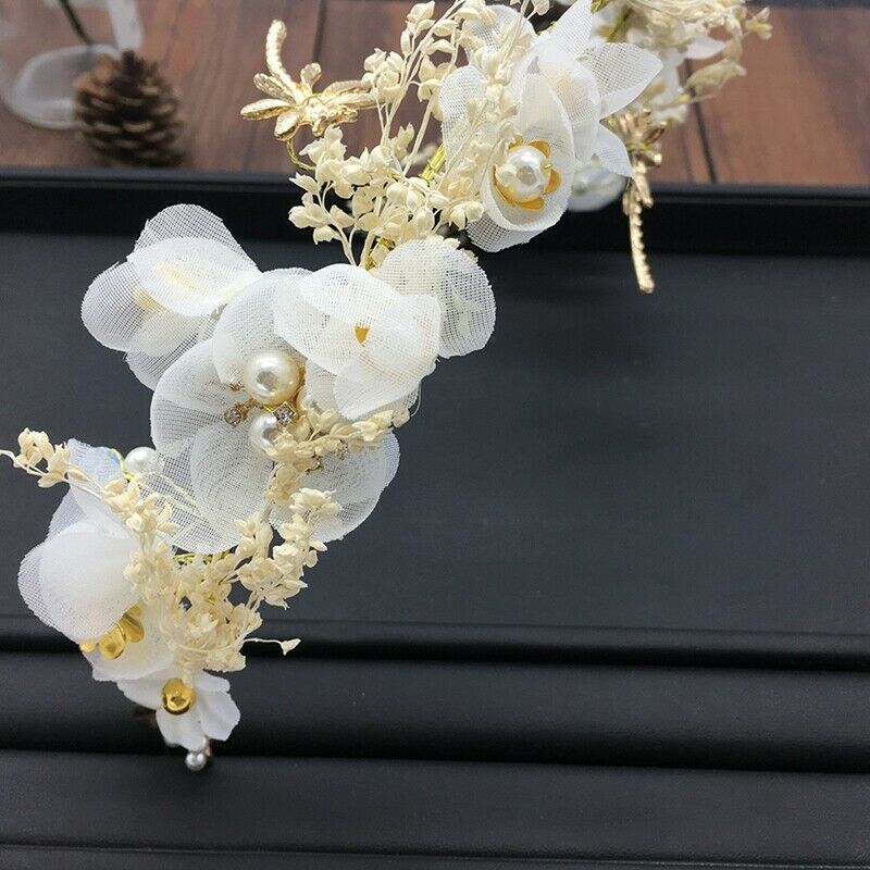 Floral Princess Wedding Headpiece Dried Flower Headband Dragonfly Tiara Hai Y7K7