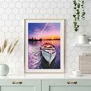 5D DIY Full Round Drill Diamond Painting Sunset Ship Cross Stitch Mosaic