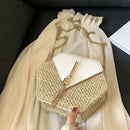 Hex-shape Straw+PU Shoulder Handbags Beach Women Top-handle Bags (White) SN9F
