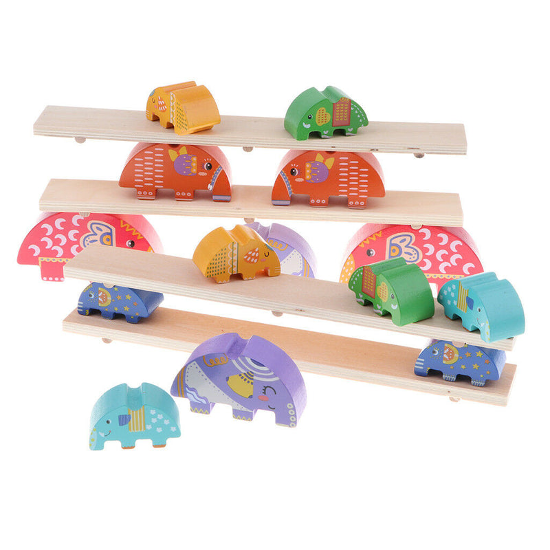 Kid Developmental Wooden Elephant Blocks Stacking Balance Game Play Activity