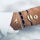 6Pcs Fashion Boho Shell Airplane Beads Hollow Map Bracelet Bangle Women Jewelry