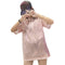 Fashion Women Bling Solid Short Sleeve Loose T-Shirts Long Tops (Pink XXL)