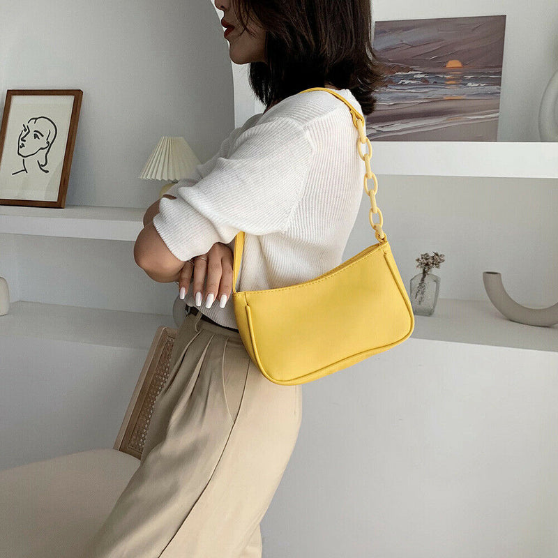 Pure Soft Leather Women Handbag Small Underarm Shoulder Totes Bag (Yellow) A