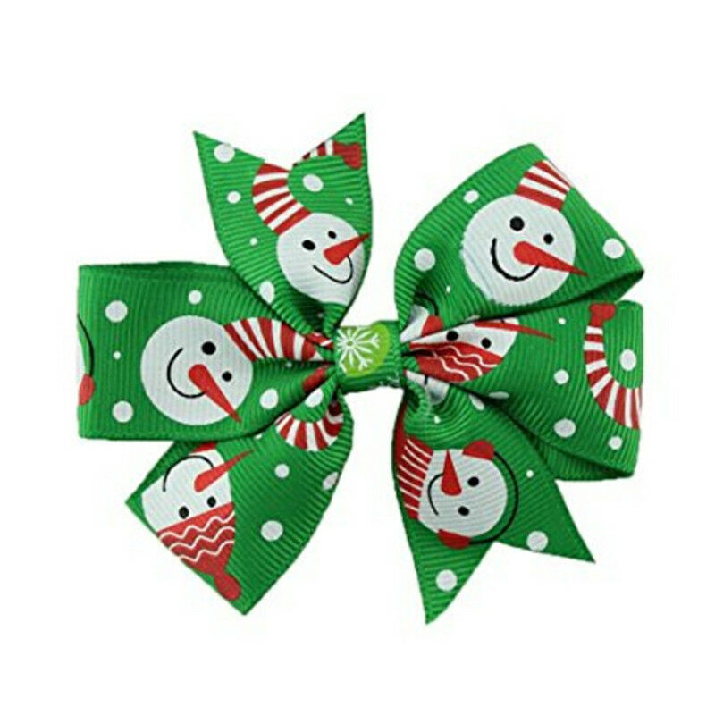 6Pcs Girl Christmas Holiday Gift Snowflake Ribbon Hair Bows Clip Girl Hairpin Gw