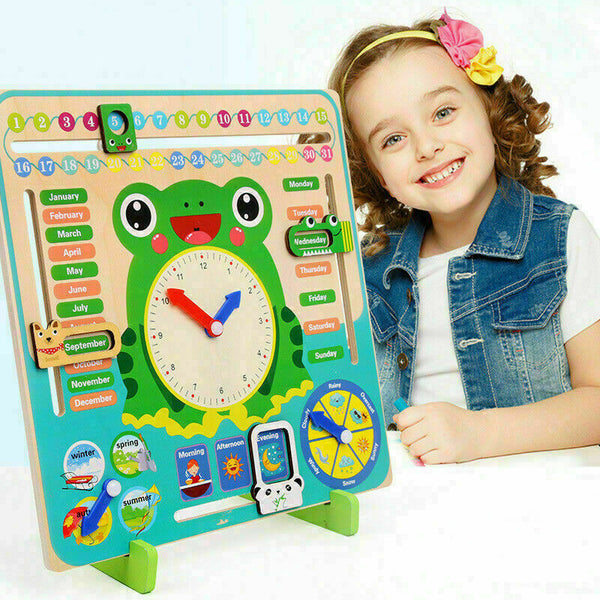 Wooden Calendar Clock Educational Weather Season Toys Clock Learning For Ki Y6K4