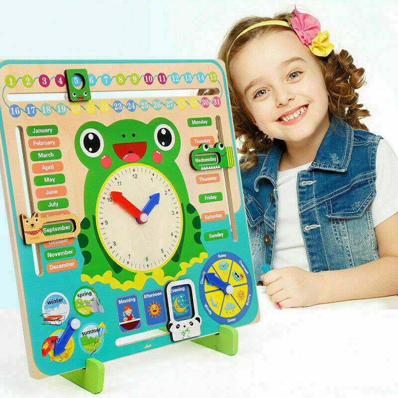 Wooden Calendar Clock Educational Weather Season Toys Clock Learning For Ki Y6K4