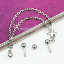 316L Surgical Steel Barbell Earring Cross Double Chain Ear Cuff Stud Pi YPB