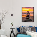 Diamond Painting Beach Sunset Stacked Rocks DIY Full Round Picture 30x40cm