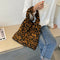 Women Corduroy Handbag Animal Print Big Capacity Shoulder Bag (Leopard)