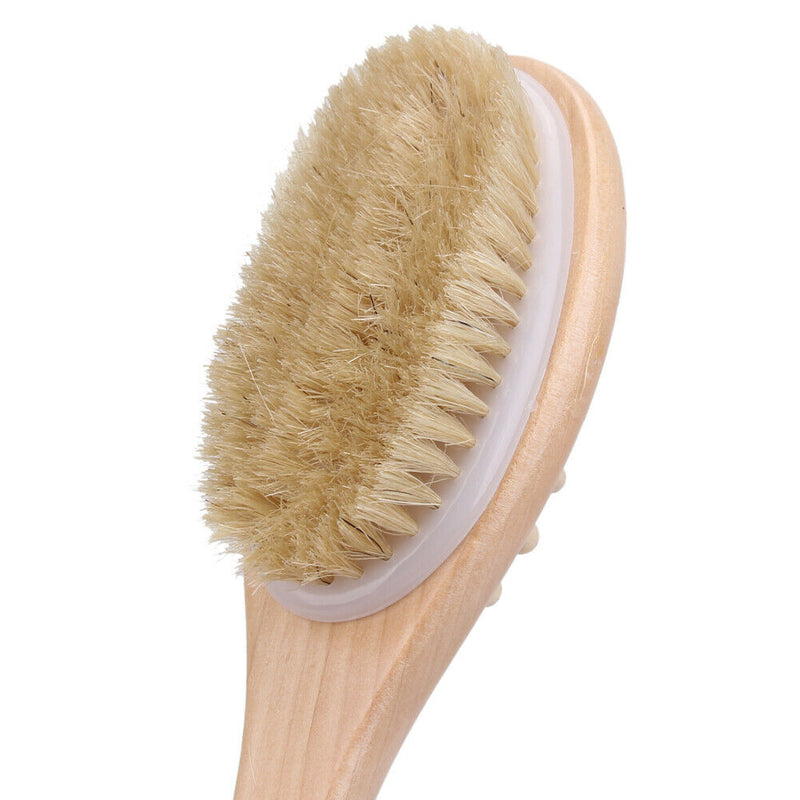 2-in-1 Sided Natural Bristles Scrubber Long Handle Bath Body Brush Massage