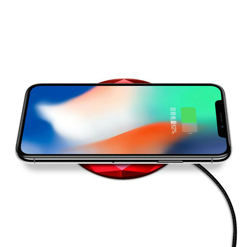 Qi Wireless 10W Charger Pad Polyhedral Angle Vacuum Plating Fast Charging Red