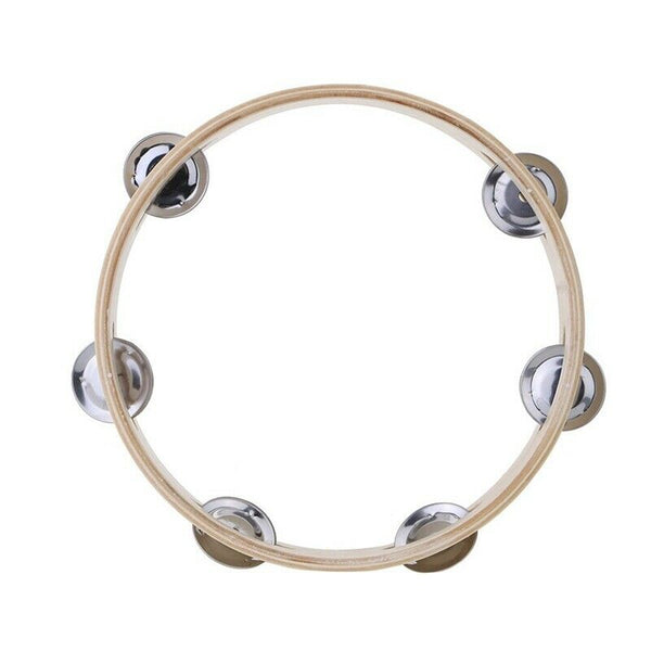 Kids 8" Hand Held Wood Headless Tambourine Bell with Metal Single Row Jingl