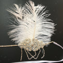 White Feather Flapper Headband w/Tassel 1920s Great   Bridal Headpiece