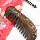 Natural Handmade Wooden Comb with Colorful Peacock, Fine Tooth Short Style