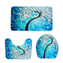 3pcs/set Tree Flowers Printed Non Slip Floor Carpet Bathroom Bath Mats (D)
