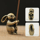 2pcs Lucky Fengshui Decor Brass Zodiac Rabbit Ox Statues Incense Holder