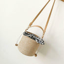 Straw Shoulder Messenger Handbags Women Crossbody Bucket Bags (Light Brown)