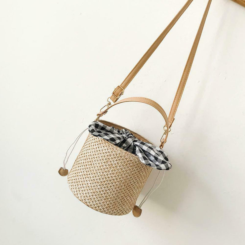 Straw Shoulder Messenger Handbags Women Crossbody Bucket Bags (Light Brown)