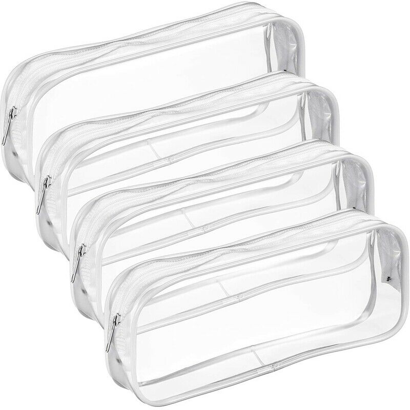 4 Pieces Clear PVC Zipper Pen Pencil Case, Big Capacity Pencil Bag Makeup P B6T1