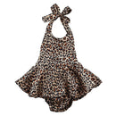 Baby Girls Kid Halter Lace Romper Backless Leopard Jumpsuit Dress (12-18 Mo