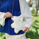 Cute Plush Bear Winter Crossbody Bag Women Crossbody Satchel Bags (White)
