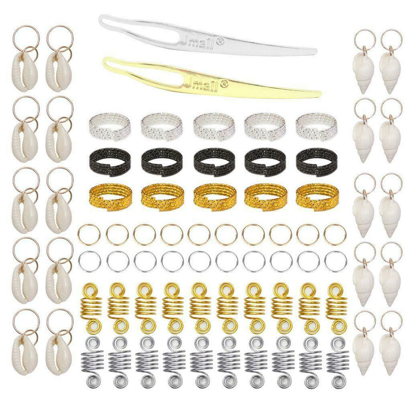 77pcs Flexible Hair Braid Rings Set Dreadlocks Hair Coil Loop Clips Assorted Kit