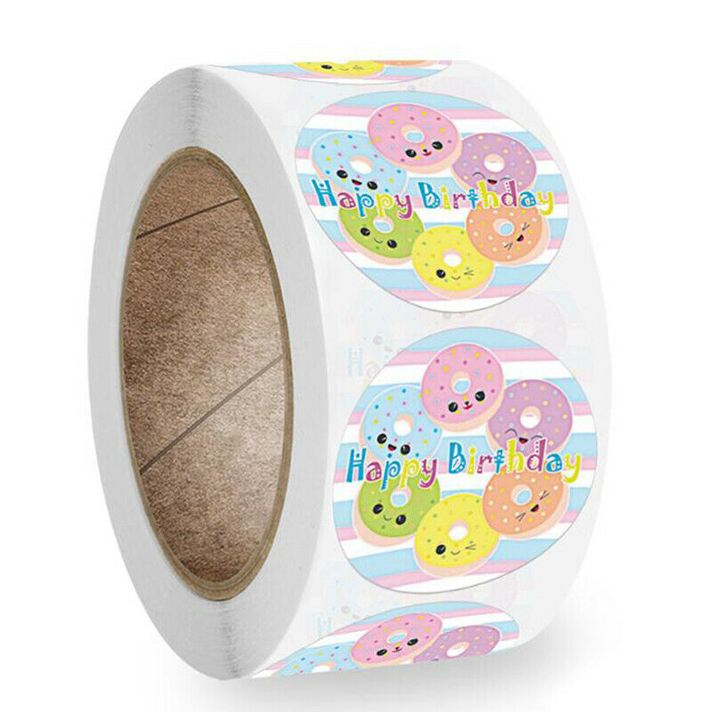 500Pcs Doughnut Happy Birthday Seal Stickers Cake Baking Package Gift Labels Hn