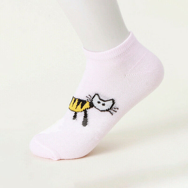 Women cat Comfortable Stripe Cotton Sock Slippers Short Ankle Socks OZ