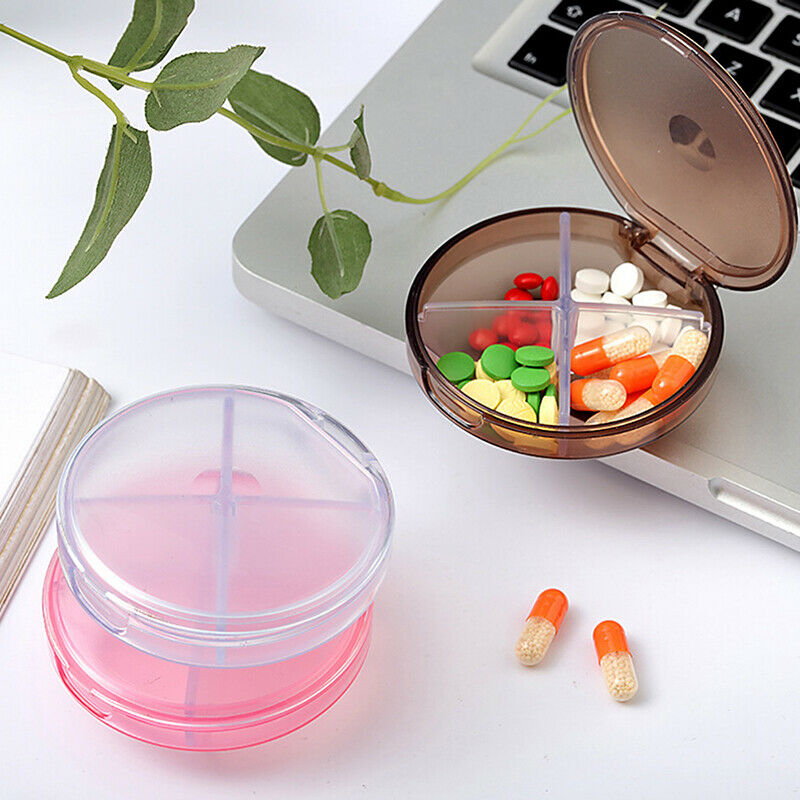 New Round Pill Box 4 Grid Tablet Organiser Medicine Storage Daily DispenserB Hn