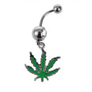 Women's Fashion Navel Piercing Maple Leaf Pendant Green I2P7