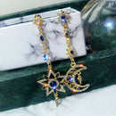 Women Retro Blue CrystalStar Moon Drop Dangle Earrings Charm Ear Stud Jewelry JR