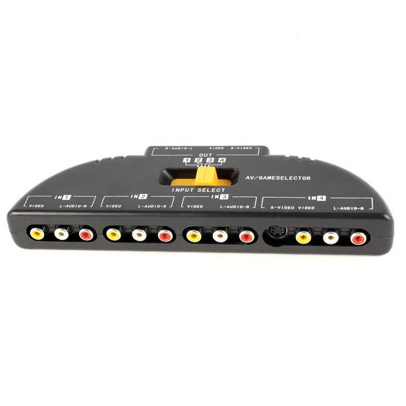 4-Way Audio Video AV RCA Switch Game Selector Box Splitter Black N9I8