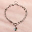 Punk Women Necklace Bead Chain Multi-layer Love Pendant Choker Jewelry Gift