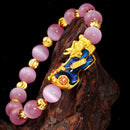 Chinese Feng Shui Obsidian Bead Pixiu Charms Bracelet Jewelry Pink