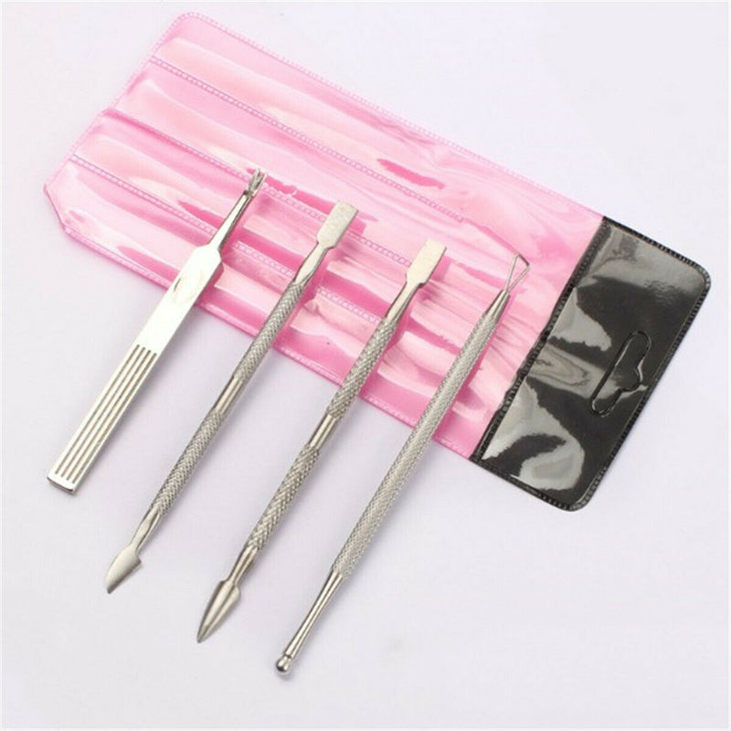 4Pcs/set Nail Pusher Spoon Remover Cuticle Manicure Pedicure Care Cleaner Tool